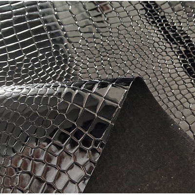 Tecido de couro genuíno com relevo de crocodilo preto de 1,35 mm de espessura para sapatos, bolsas, cintos, carteiras